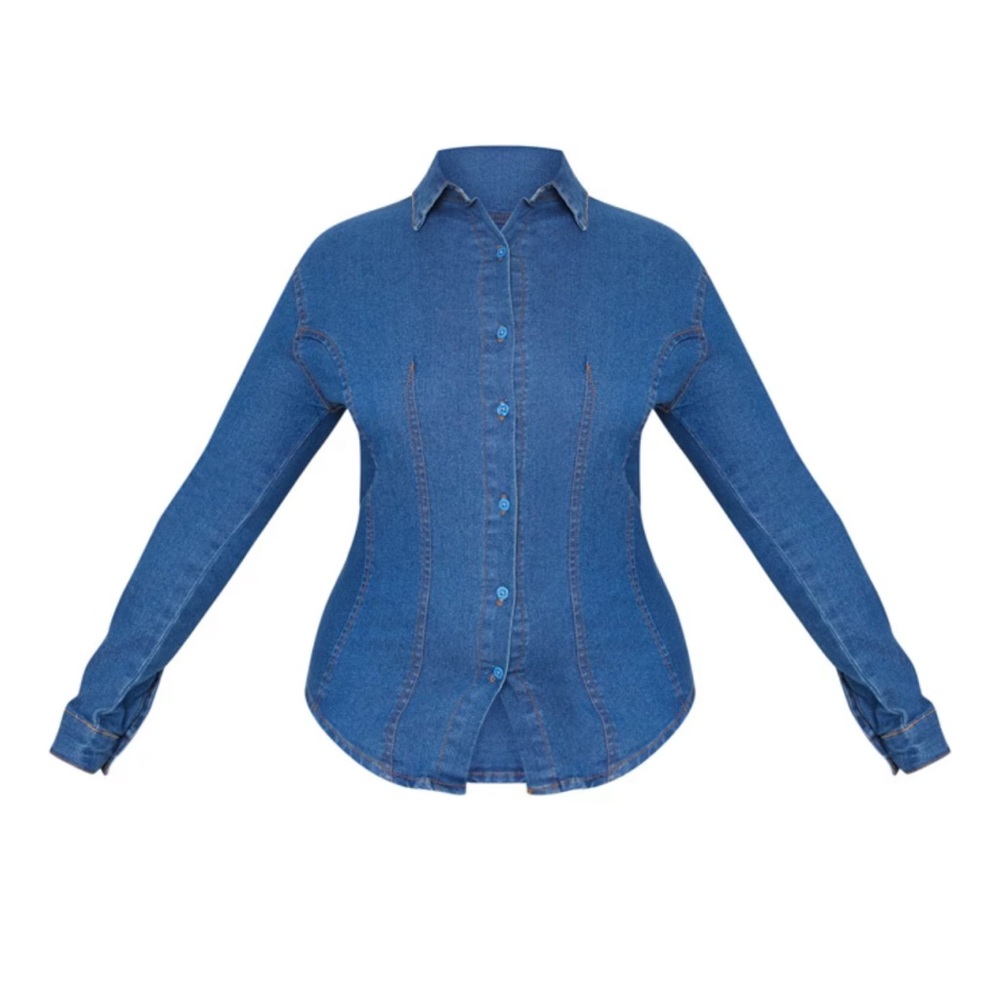 NWT Pretty Little Thing Plus Mid Wash Denim Shirt Size 1X